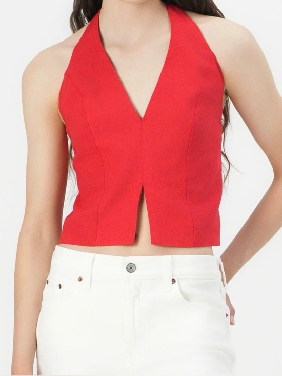 Abercrombie & Fitch Tops - Abercrombie & Fitch Linen-Blend Tailored Halter Vest in Red XXS NWT